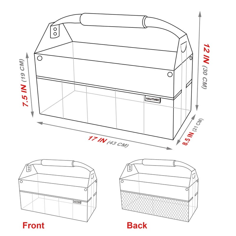 HAUTMEC 16 Inch Tool Bag, Foldable Open Top Tool Tote with Adjustable Shoulder Strap, 16 Pockets, Molded Base & Padded Handle, Portable Electrician Tool Organizer for DIY & Jobsite Use â€“ TB0002 - Image 2